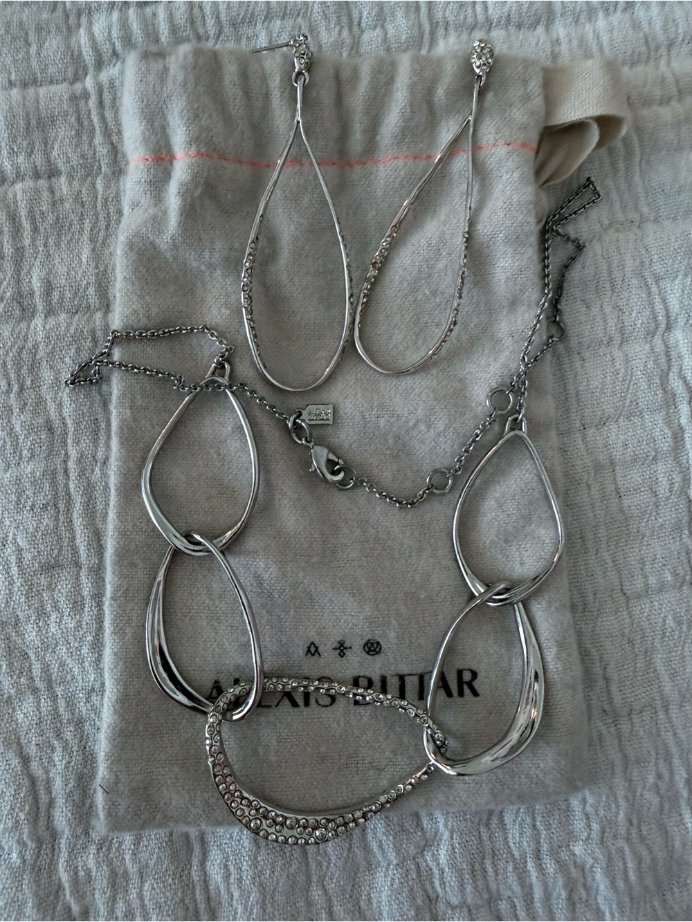 Alexis Silver-Tone Linked Necklace and Drop Earrings with Crystal Accents